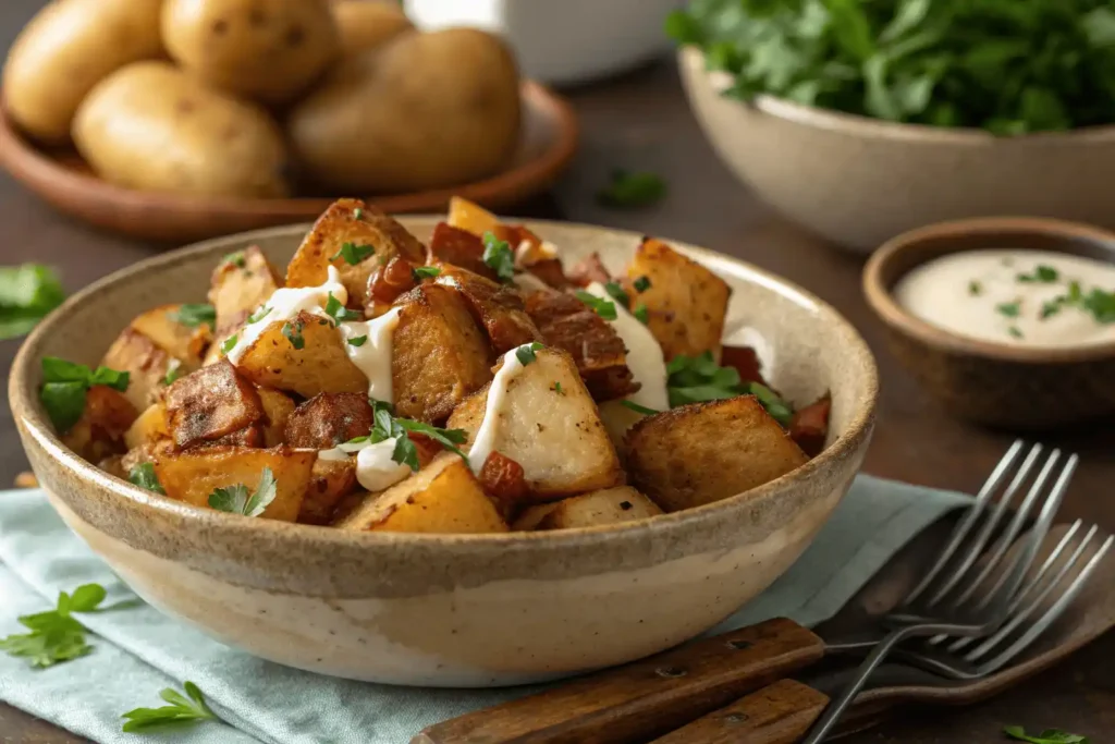 rispy potato salad with golden-brown potatoes